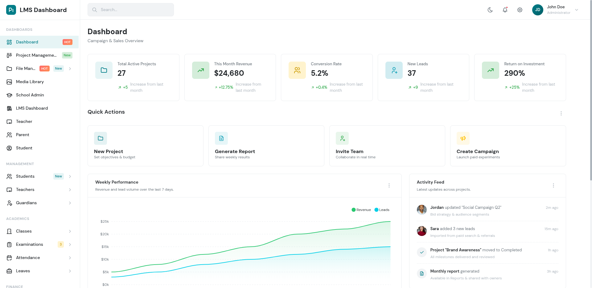 School ERP Dashboard